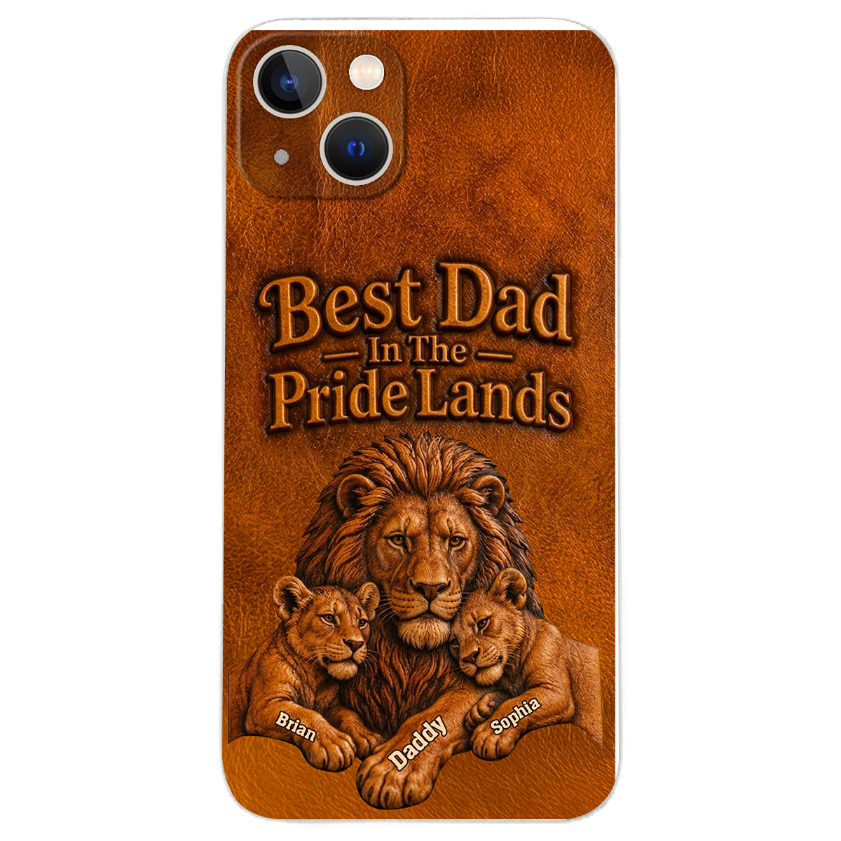 Papa Lion - Personalized Father 3D Embossed Leather Phone Case