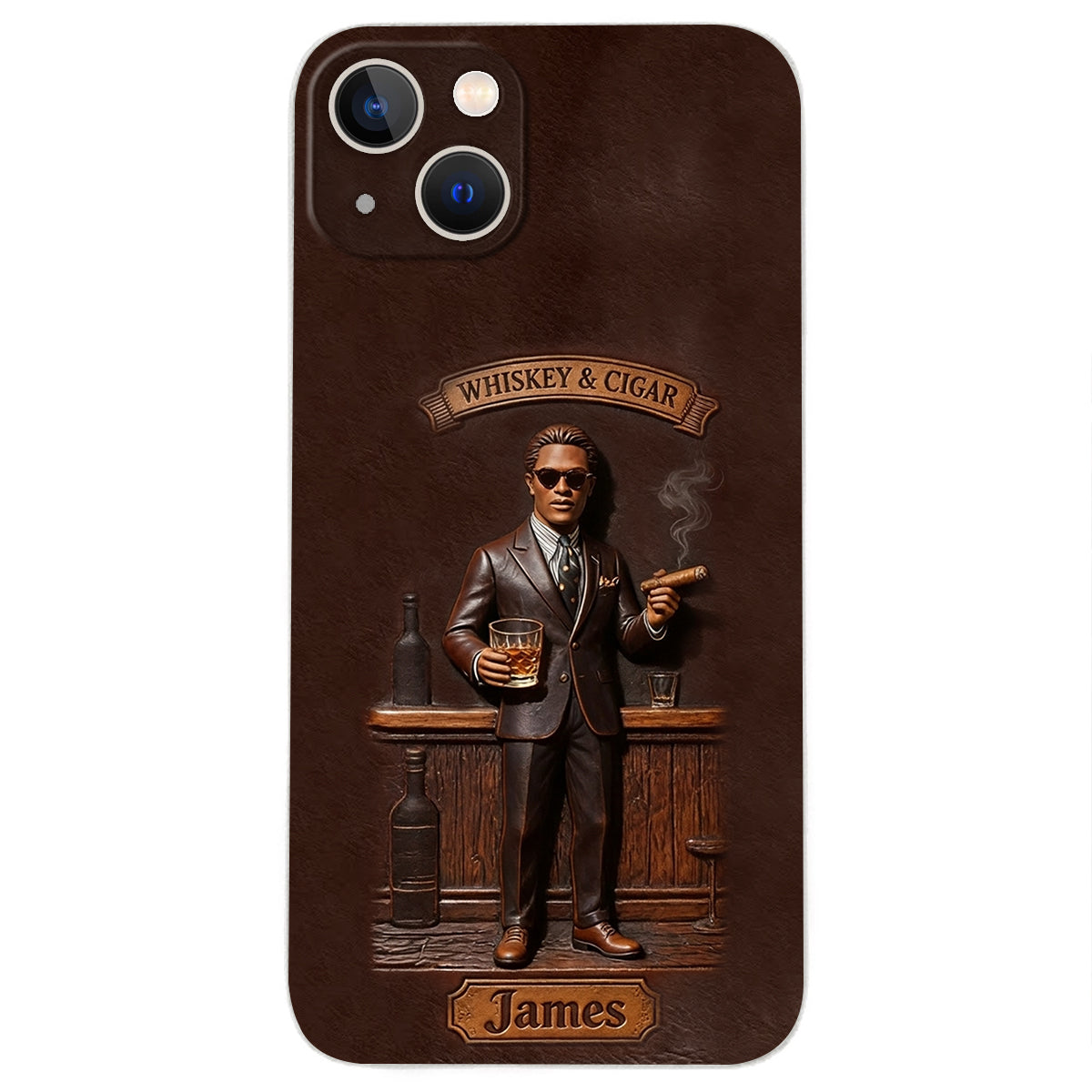 Whiskey And Cigar - Personalized Whisky 3D Embossed Leather Phone Case