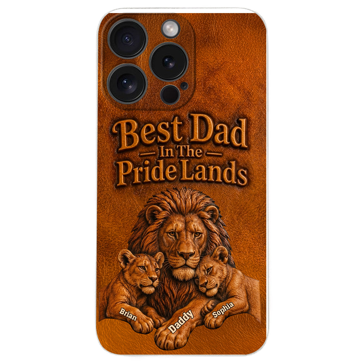 Papa Lion - Personalized Father 3D Embossed Leather Phone Case