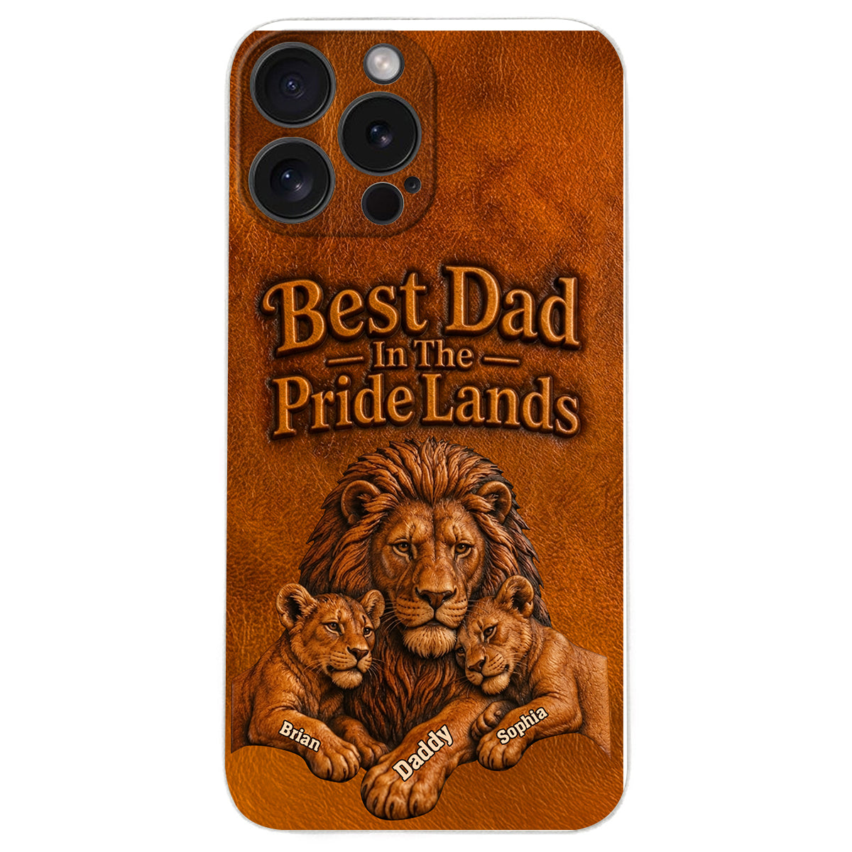 Papa Lion - Personalized Father 3D Embossed Leather Phone Case