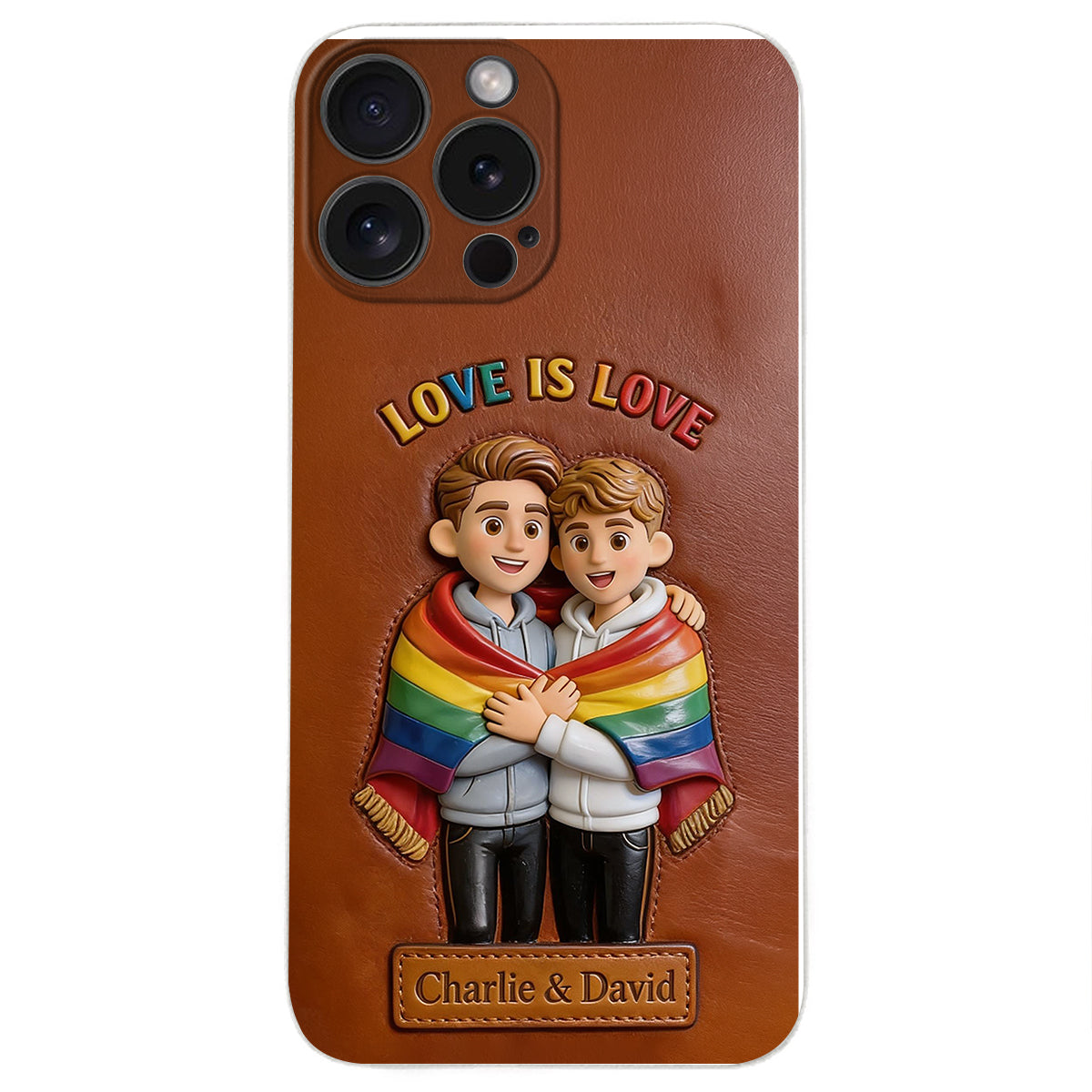 Love Is Love - Personalized LGBT Support 3D Embossed Leather Phone Case