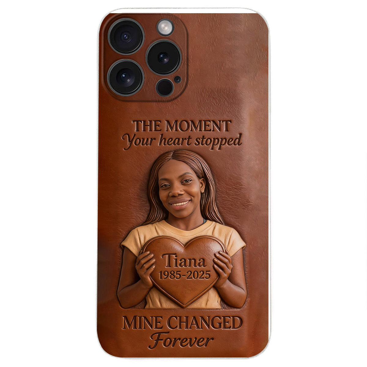 The Moment Your Heart Stopped - Personalized Memorial 3D Embossed Leather Phone Case