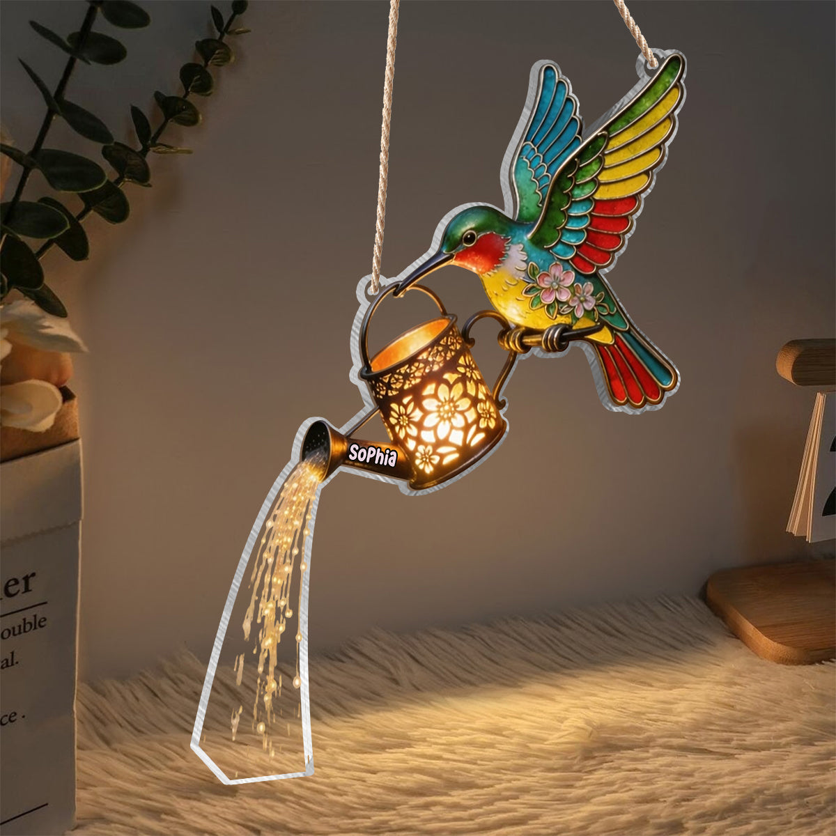 Garden Decor, Gift For Hummingbird Lovers - Personalized Hummingbird LED Light Acrylic Sign