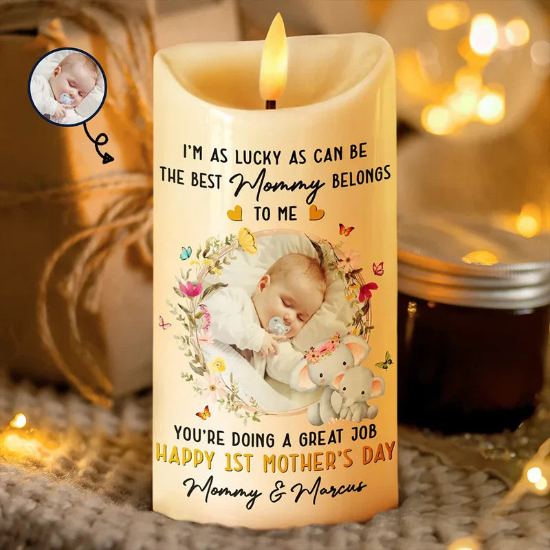 Personalized Flameless LED Candle with Baby Photo and Mommy Quote - Unique Mother's Day Gift, Warm Glow Keepsake