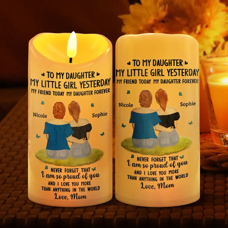 To My Daughter Personalized Flameless LED Candle - Soft Warm Light Sentimental Gift from Mom for Cozy Home Ambiance