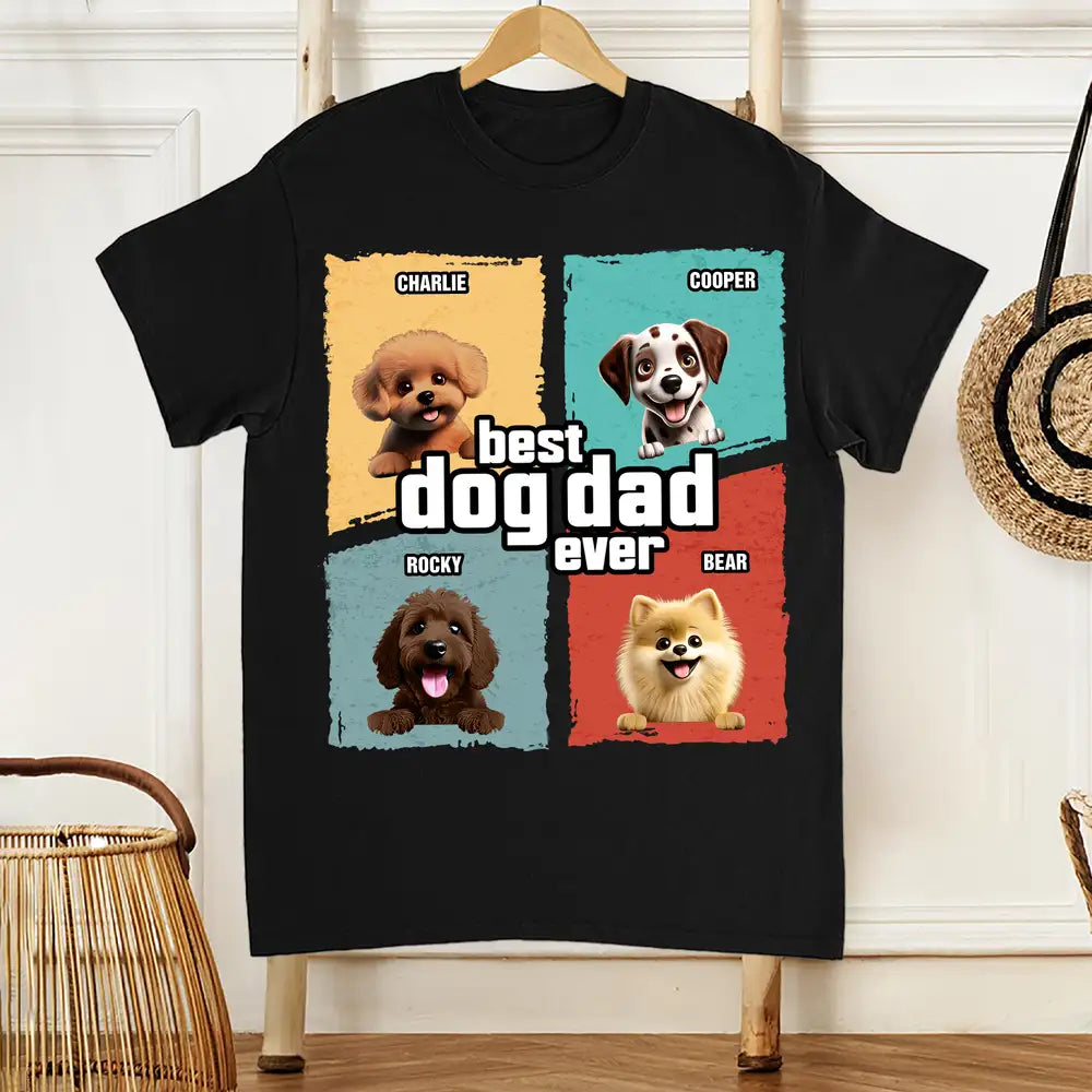 Personalized Dog Dad Shirt – Custom Pet Names with Cartoon Dogs, Perfect Gift for Pet-Loving Dads