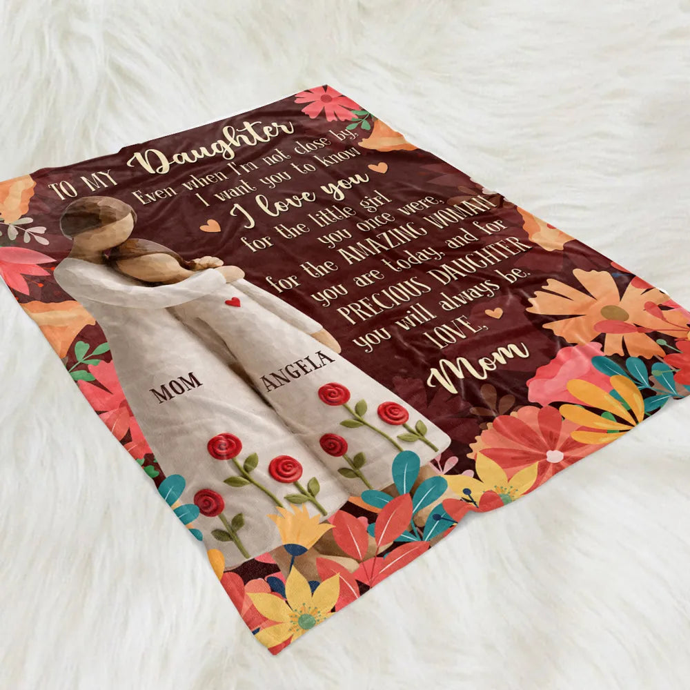 To My Daughter Message Fleece Blanket, Warm Floral Hug Design, Heartwarming Personalized Unique Gift from Mom