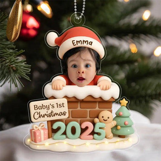 Personalized Baby's First Christmas Ornament with Photo Design