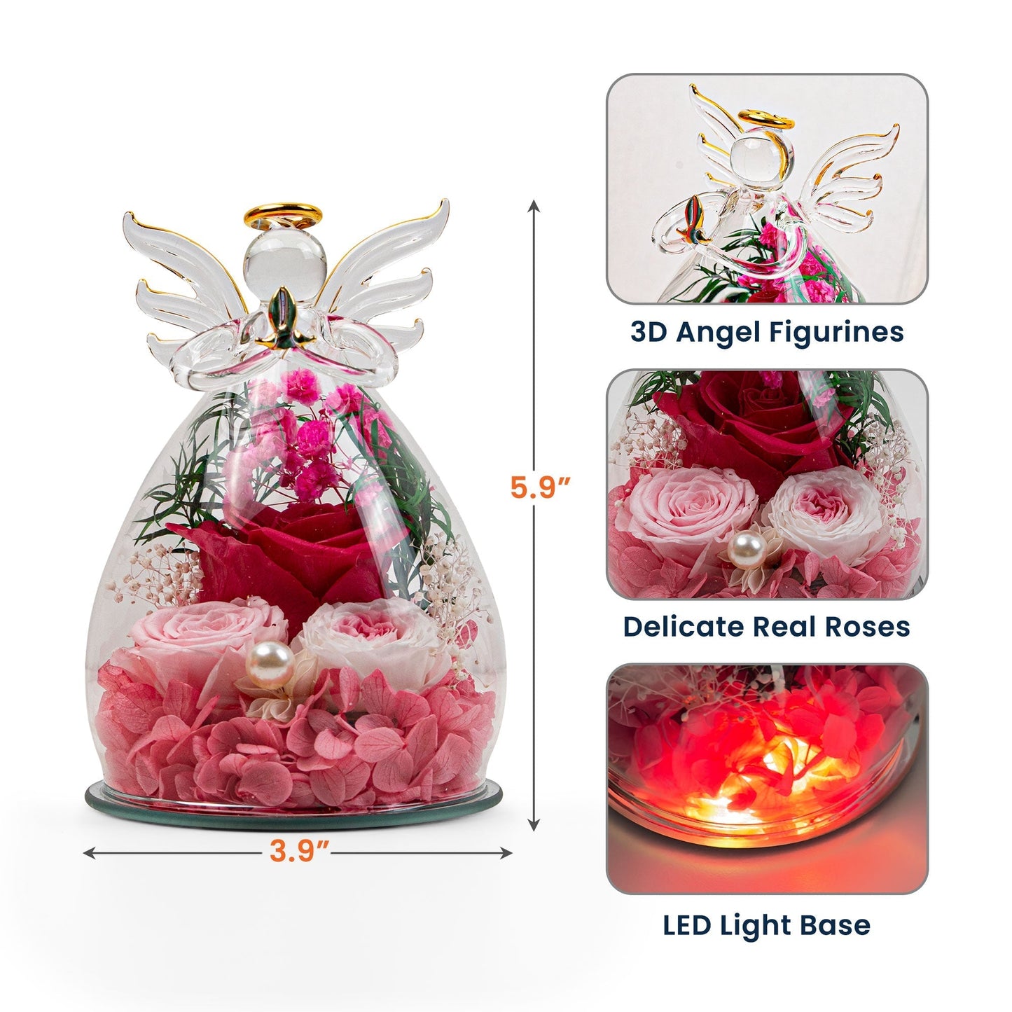 Personalized LED Floral Angel Figurine With Photo, 'I'm Always With You' Keepsake, Unique Memorial Gift