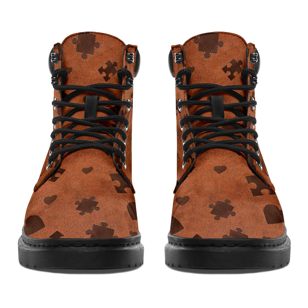 Mama Bear Leather Pattern Print Autism Awareness All Season Boots 0622