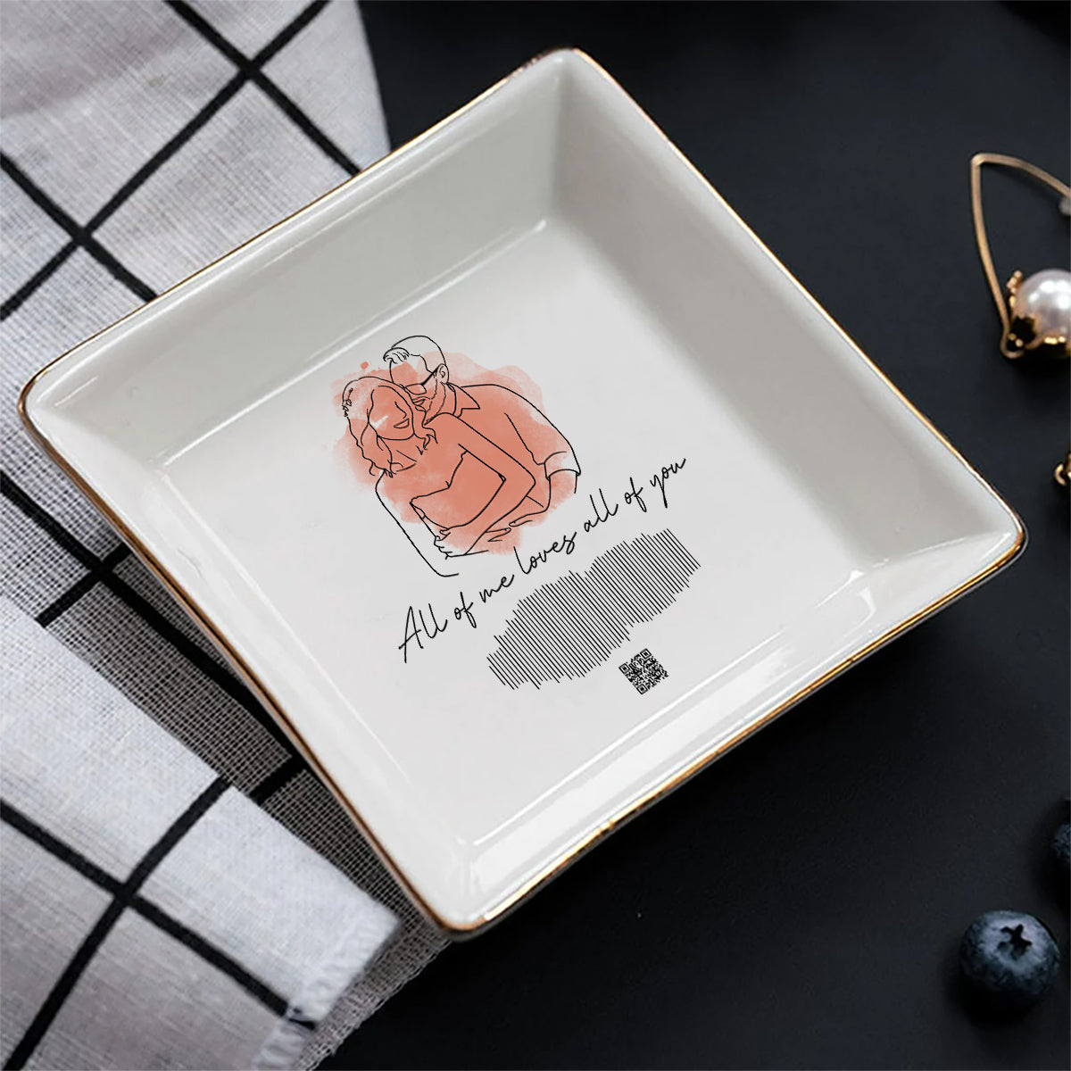 Romantic Couple Song Sound Wave Line Art - Personalized Husband And Wife Jewelry Dish