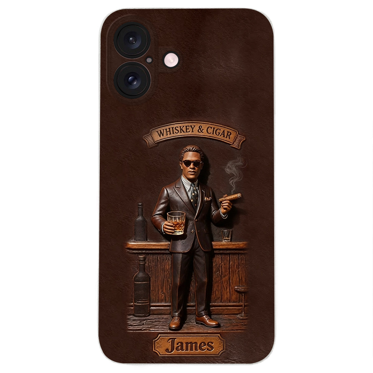 Whiskey And Cigar - Personalized Whisky 3D Embossed Leather Phone Case
