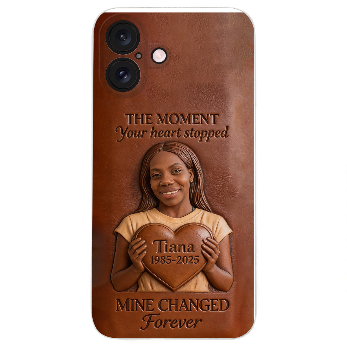 The Moment Your Heart Stopped - Personalized Memorial 3D Embossed Leather Phone Case