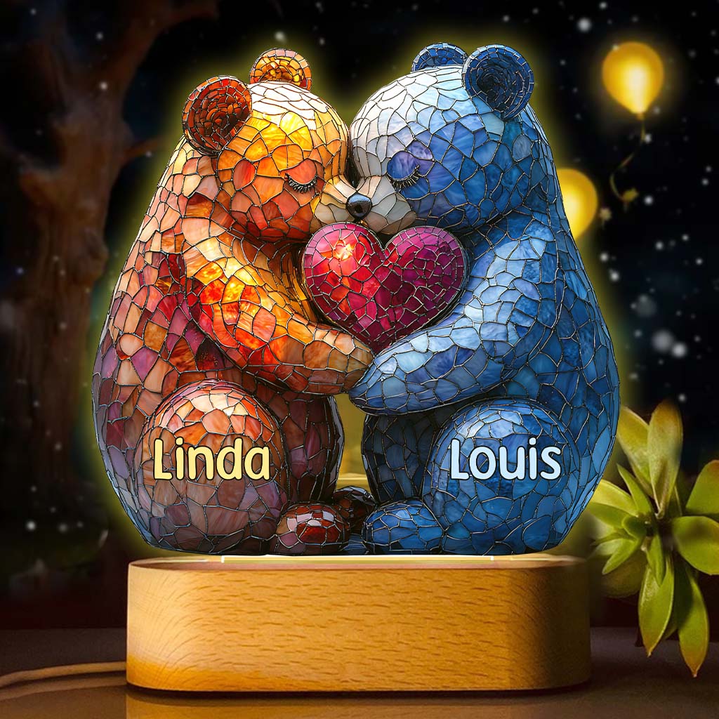 Loving Bears - Personalized Couple Shaped Plaque Light Base