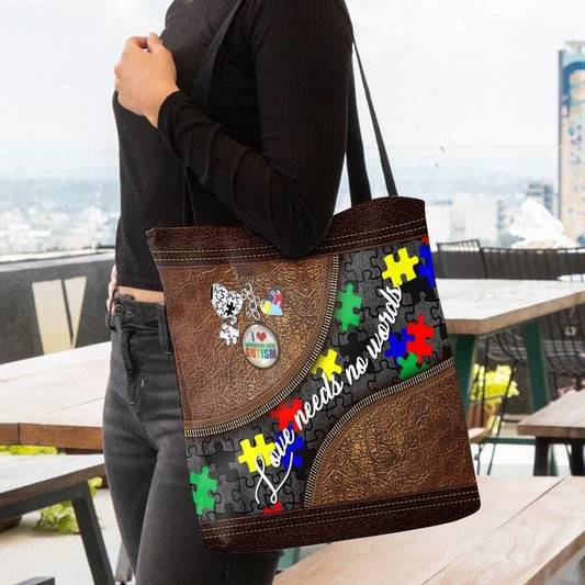 Love Need No Words I Love Someone With Autism - Autism Awareness Tote Bag 0921
