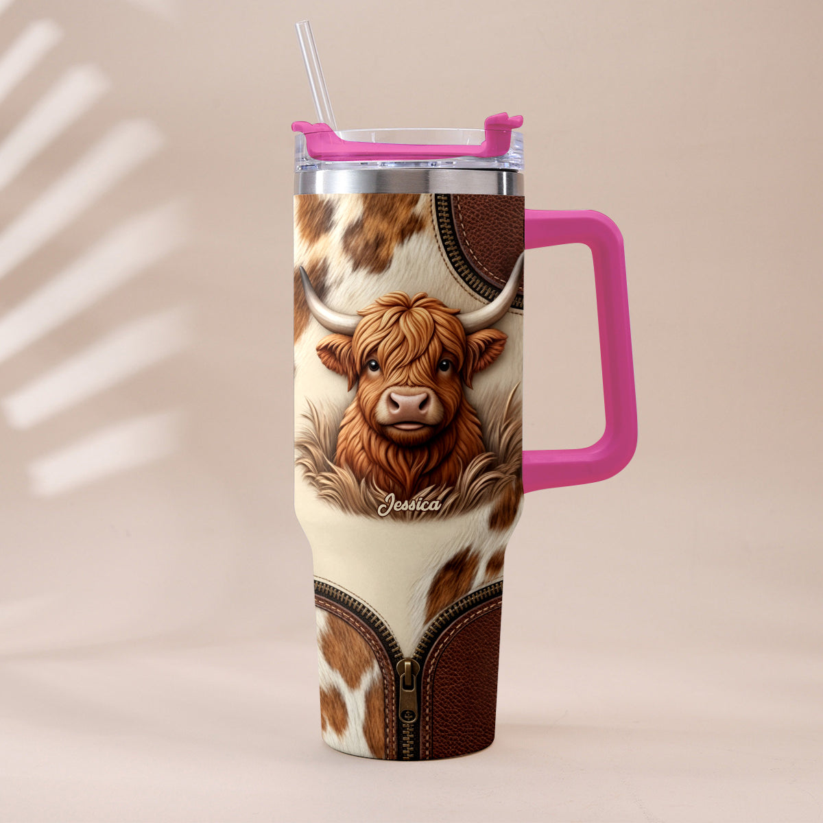 Cute Highland Cow - Personalized Highland Cow Tumbler With Plush Charm