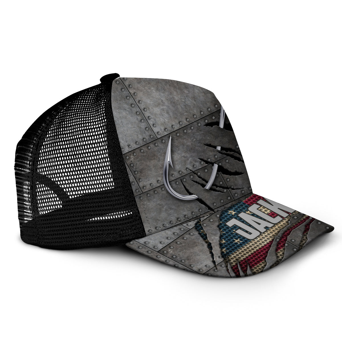 Red White Blue Anglers - Personalized Fishing Trucker Hat (Black Mesh)
