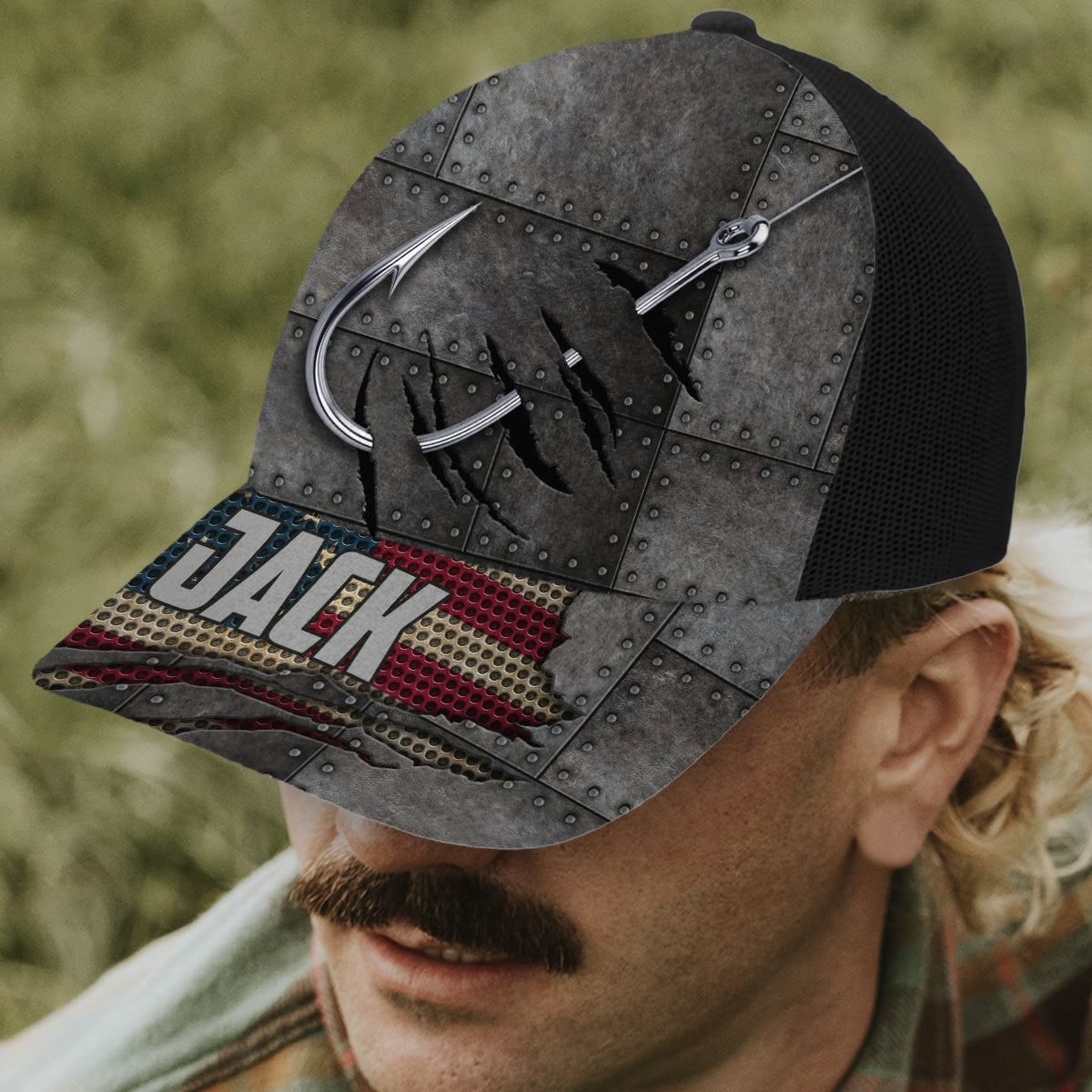 Red White Blue Anglers - Personalized Fishing Trucker Hat (Black Mesh)