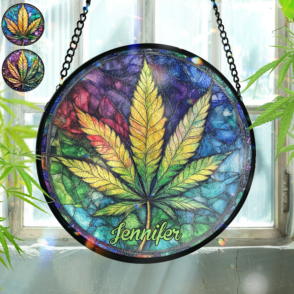 Colorful Canabis - Personalized Weed Stained Glass Suncatcher