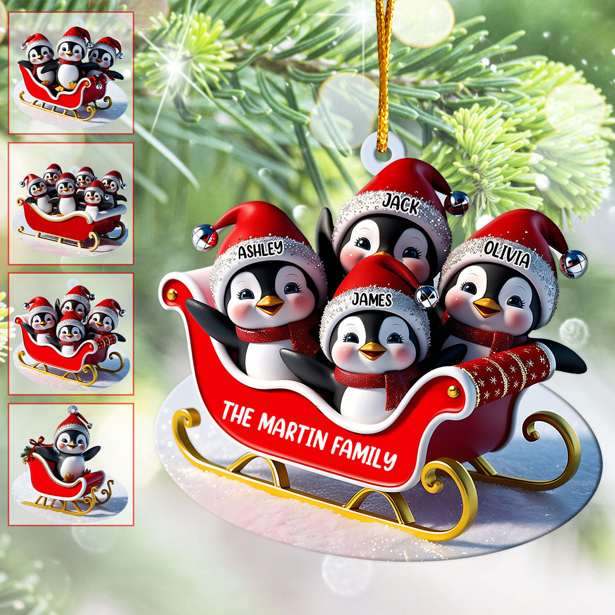 Penguin Family Sleighin - Personalized Family Transparent Ornament