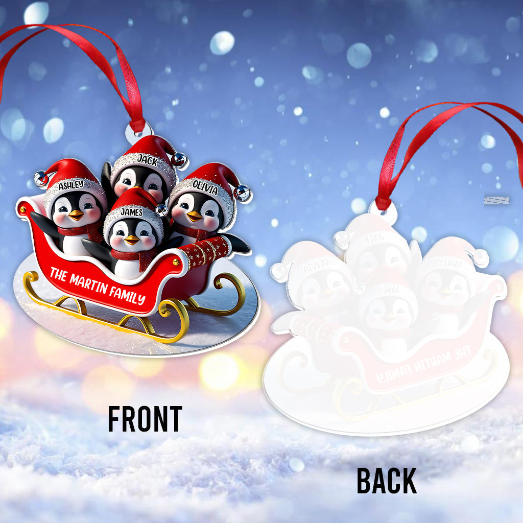 Penguin Family Sleighin - Personalized Family Transparent Ornament