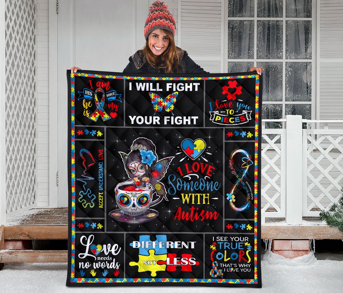 I Love Someone With Autism Autism Awareness Quilt 0622