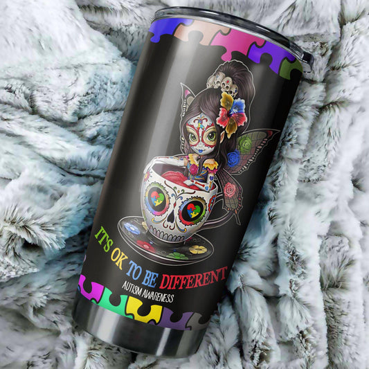 Skull Cup Girl Autism - Autism Awareness Tumbler 0921