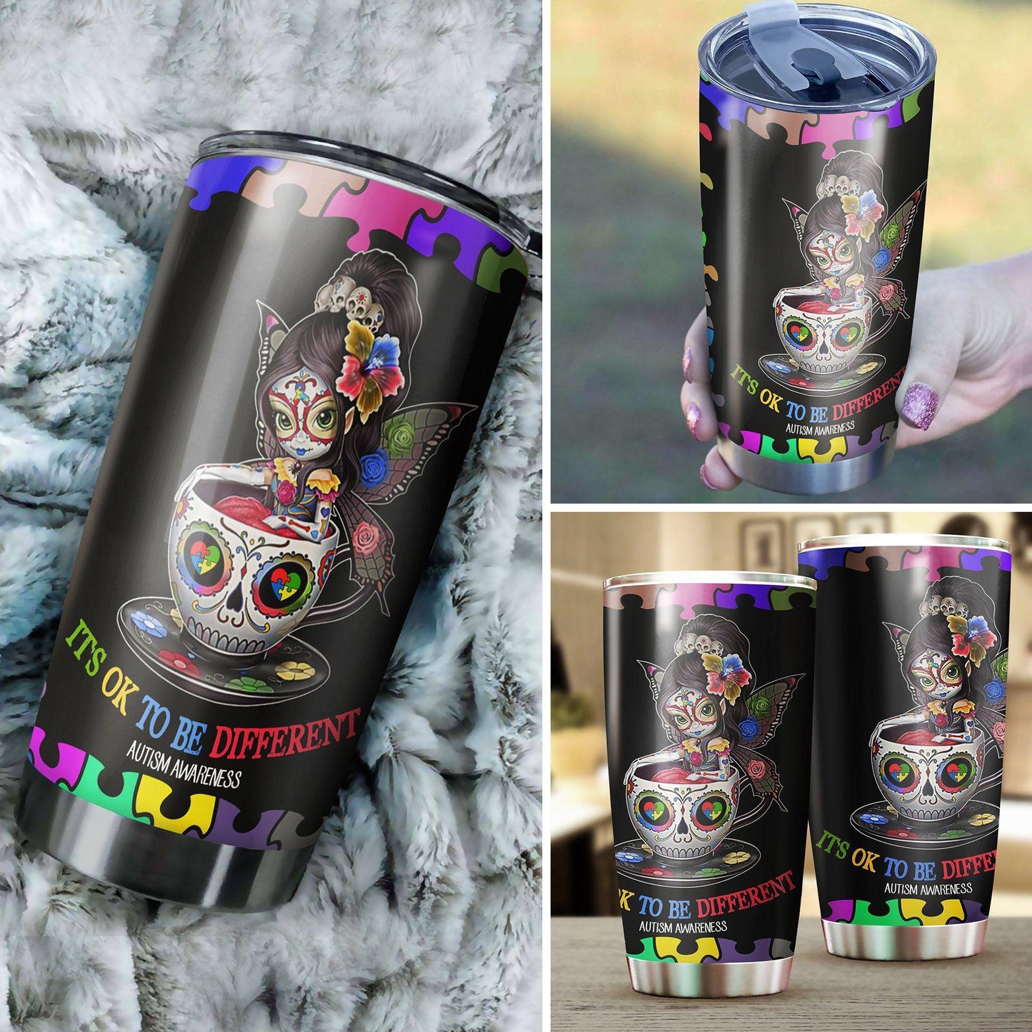 Skull Cup Girl Autism - Autism Awareness Tumbler 0921