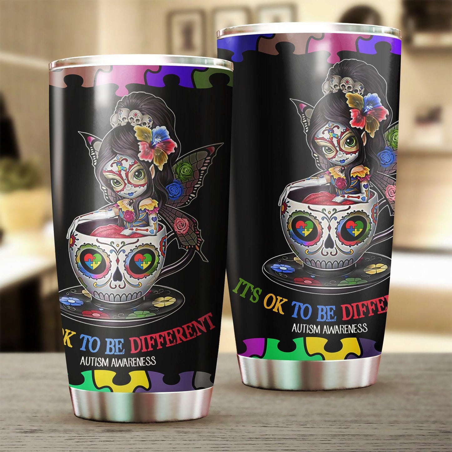 Skull Cup Girl Autism - Autism Awareness Tumbler 0921