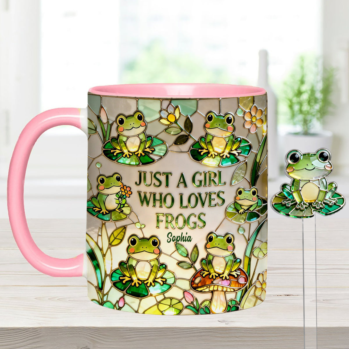 Just A Girl Who Loves Frogs - Personalized Frog Set Accent Mug with Acrylic Stirrers