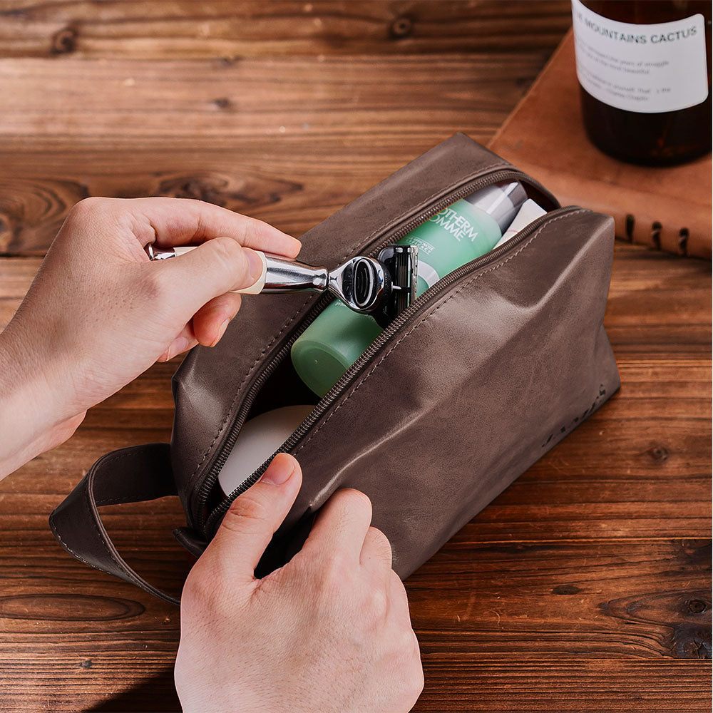 Custom Name Engraved Toiletry Travel Storage PU Leather Leather Toiletry Travel Storage Bag - gift for anyone - Personalized Bag