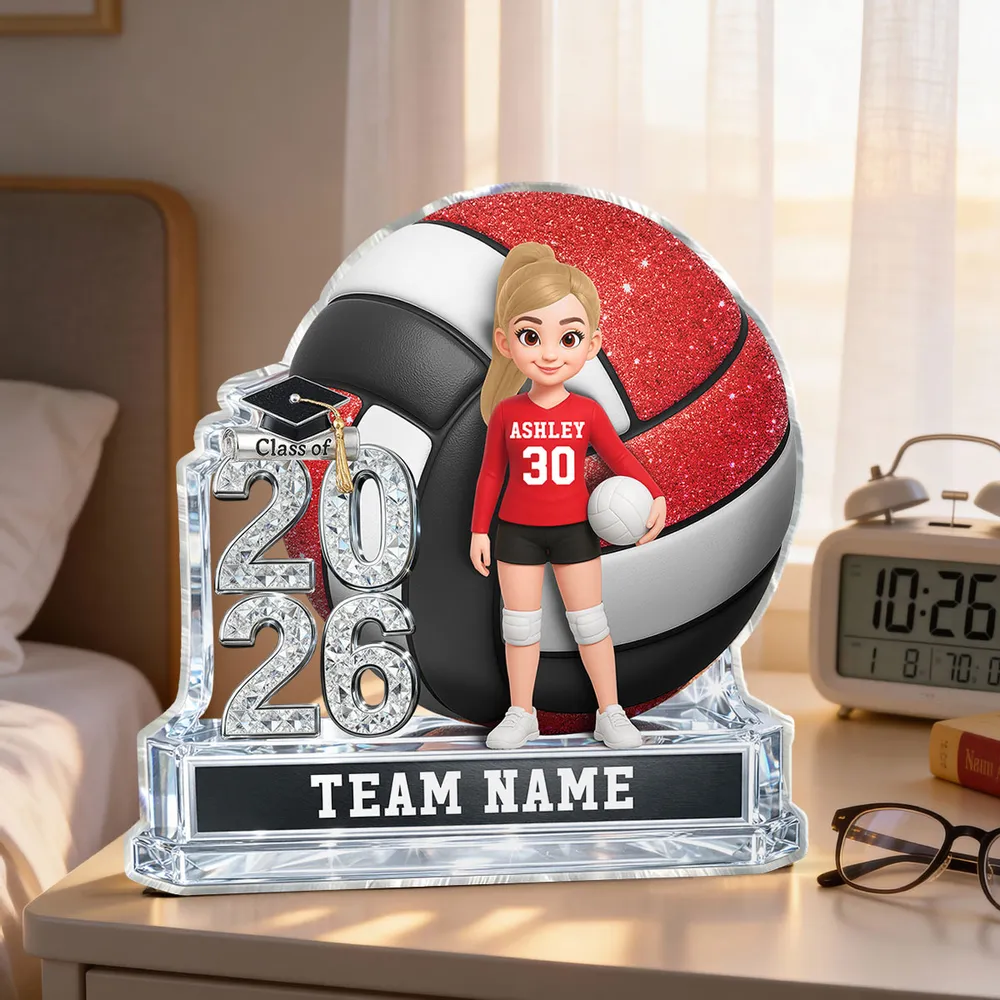 Volleyball Shaped Acrylic Block Plaque, Personalized Class Keepsake for a Senior Player - Proud Team Gift for Her