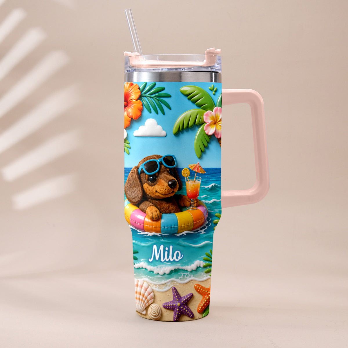 Any Photo Summer Vibes - Personalized Dog Tumbler With Plush Charm