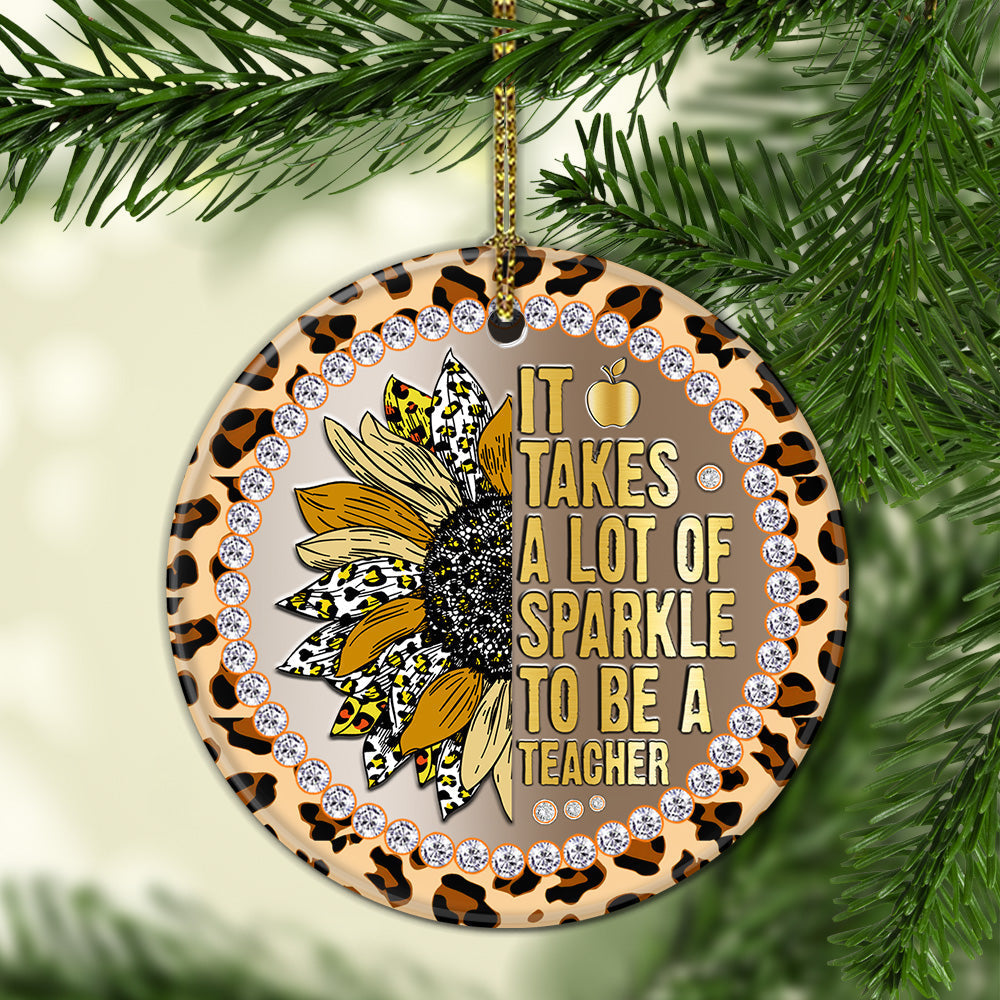 Teacher Sunflower Metal Style Sparkle Teacher Teacher - Round Aluminium Ornament (Printed On Both Sides) 1122
