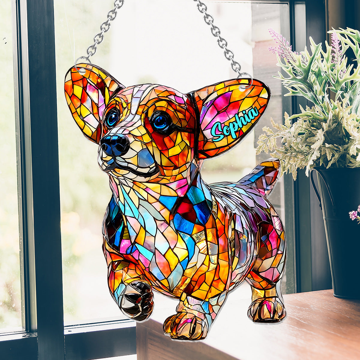 Adorable Corgi - Personalized Corgi Window Hanging Suncatcher Ornament