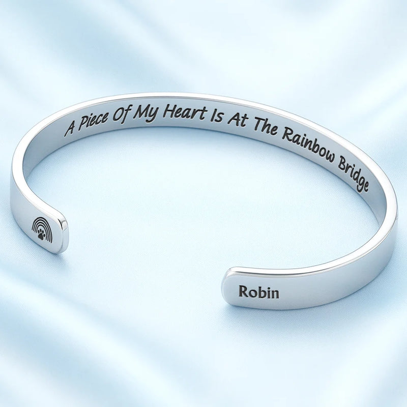 Personalized Stainless Steel Cuff Bracelet With Pet Paw Print Quote, Unique Pet Memorial Gift For Dog Lovers