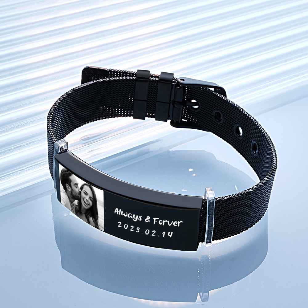 Any Photos - Personalized Couple Photo Retractable Wide Bracelet