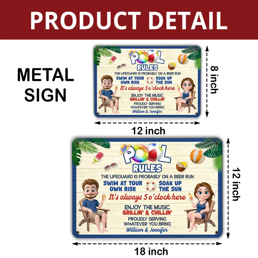 Personalized Pool Rules Rectangular Iron Sign for Backyard Pool Decor, Funny Summer Vibes, Unique Gift for Couples