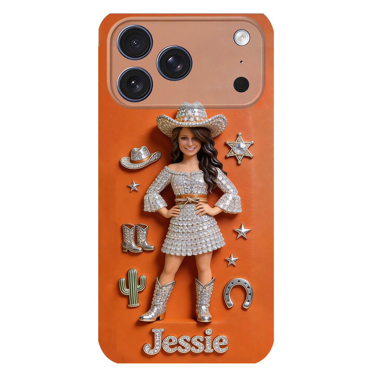 Cowgirl Spirit - Personalized Cowgirl 3D Embossed Leather Phone Case