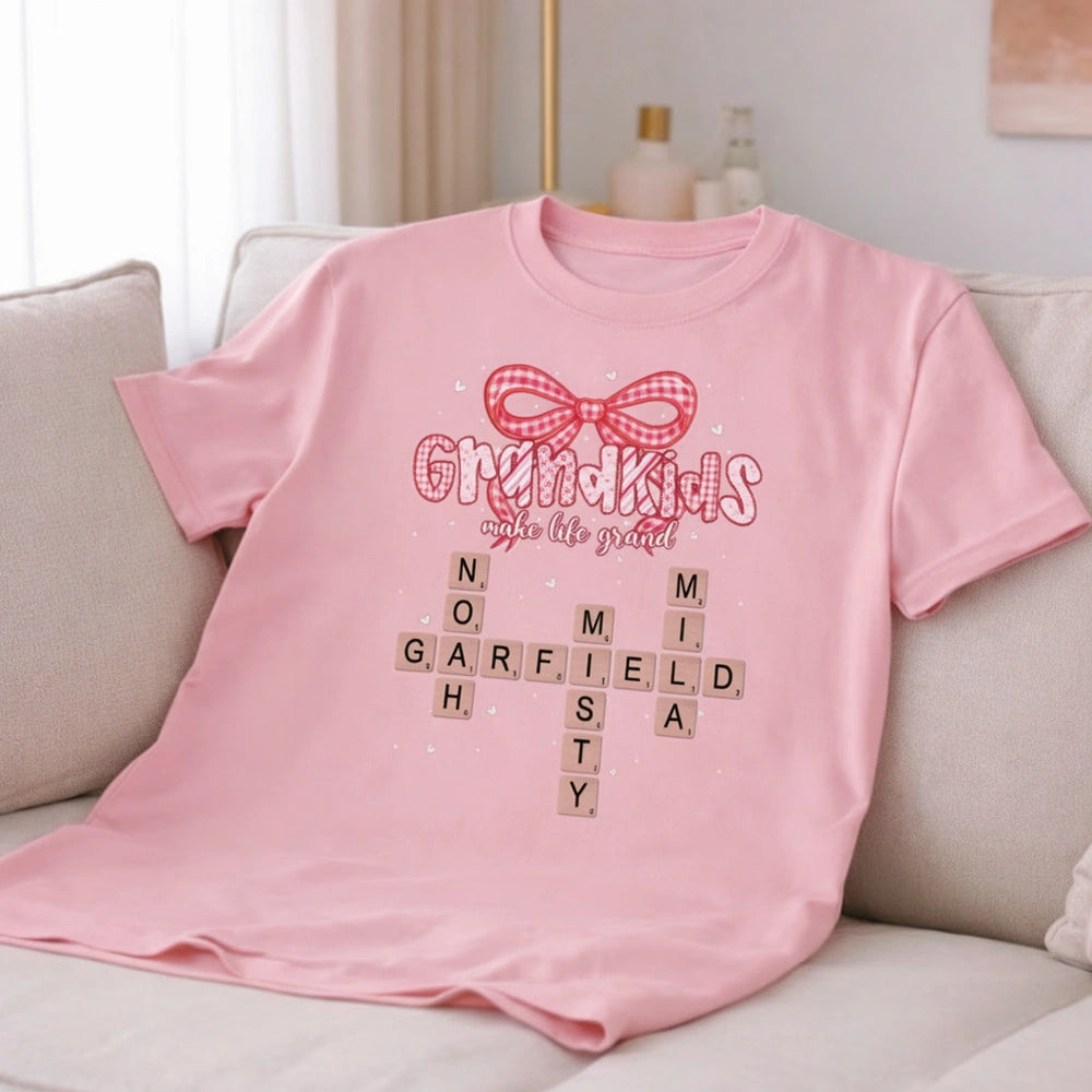 Classic Tee Grandkids Make Life Grand Sweet Heartwarming Gift For Grandma A Personalized Shirt That Shows Off Grandkid Love