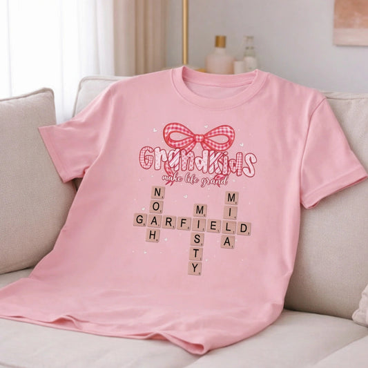 Classic Tee Grandkids Make Life Grand Sweet Heartwarming Gift For Grandma A Personalized Shirt That Shows Off Grandkid Love