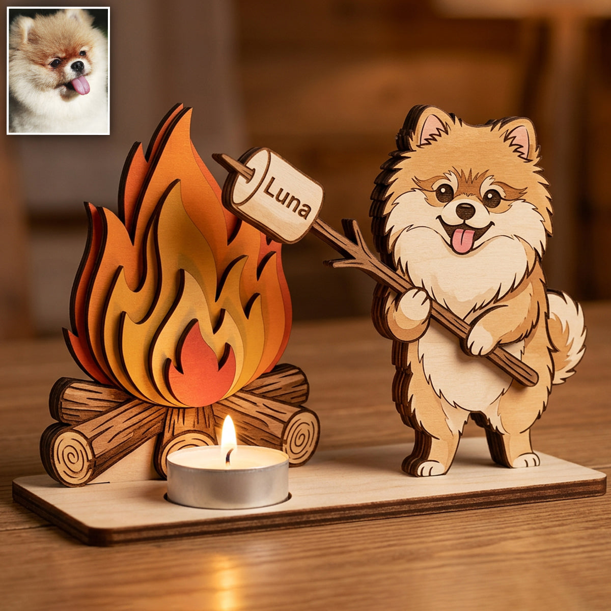 Funny Campfire Pet, Candle Stand - Personalized Dog 2 Layered Big Freestanding
