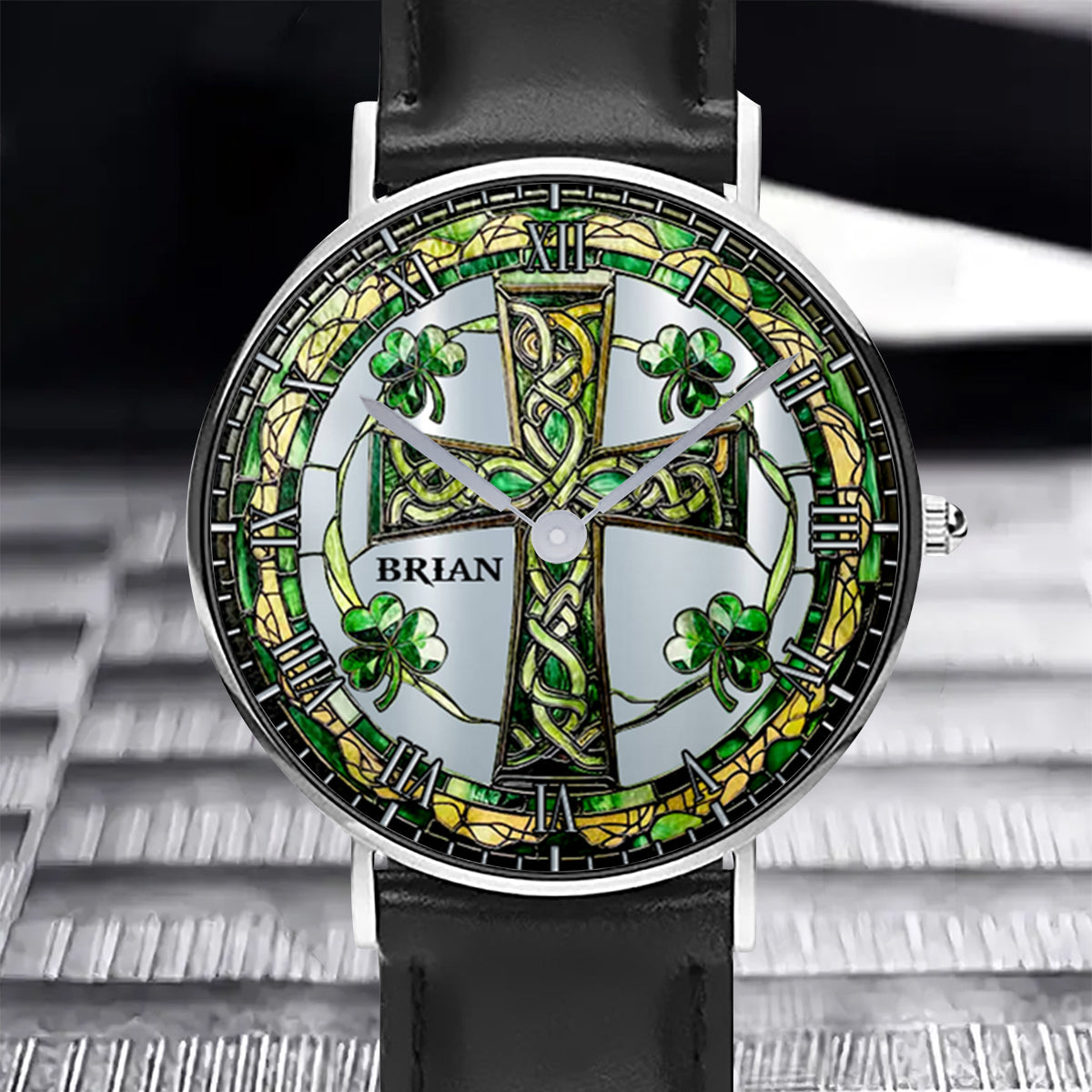 Celtic Cross Shamrock - Personalized Irish Hand Watch