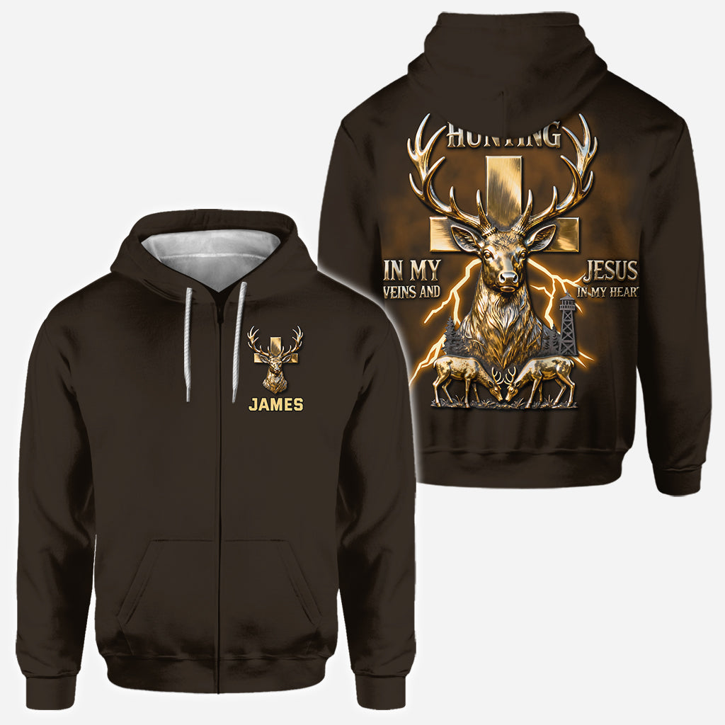 I've Got Hunting In My Veins And Jesus In My Heart - Personalized Hunting All Over Shirt
