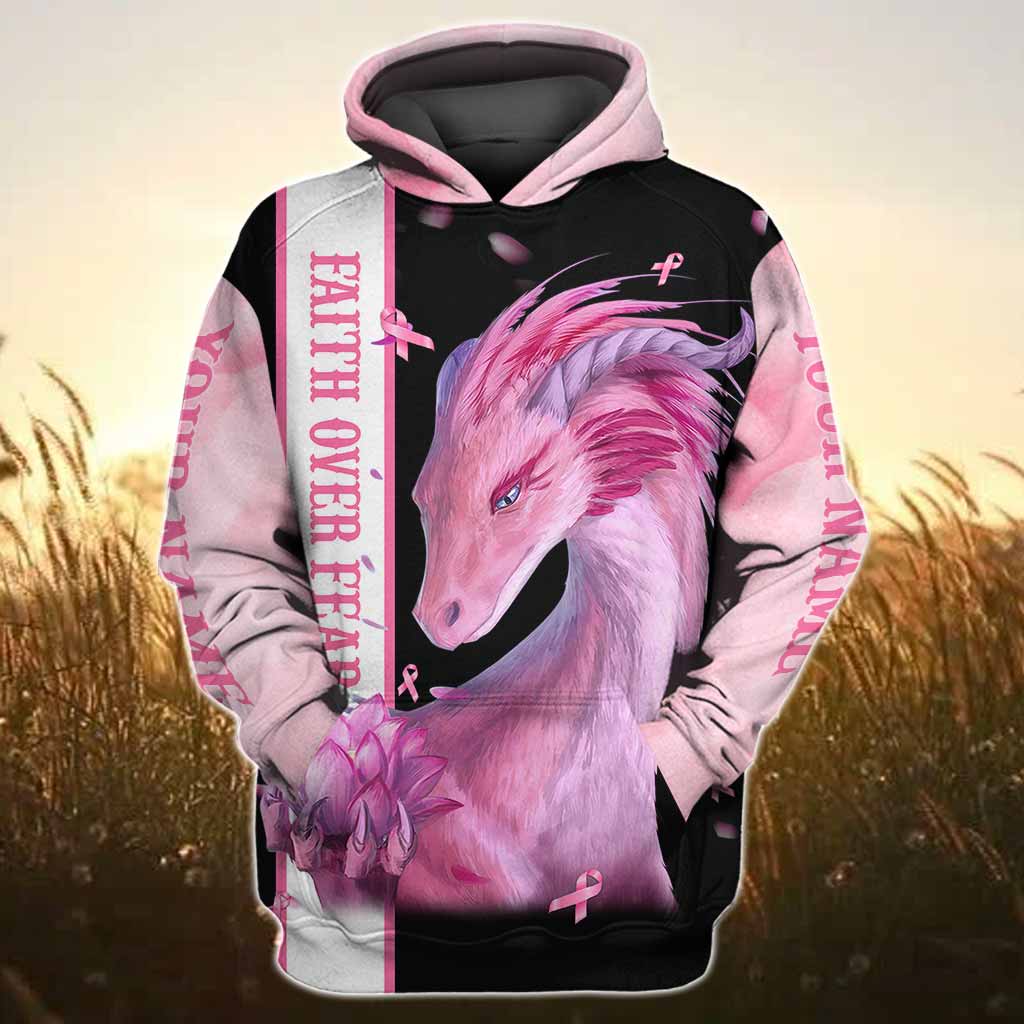 Faith Over Fear - Breast Cancer Awareness Personalized All Over T-shirt and Hoodie