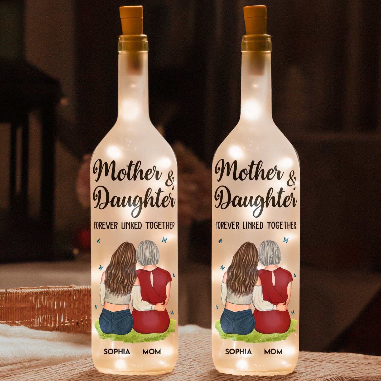 Custom Hugging Figures Bottle Lamp – Mother and Child Forever Bonded Light-Up Gift