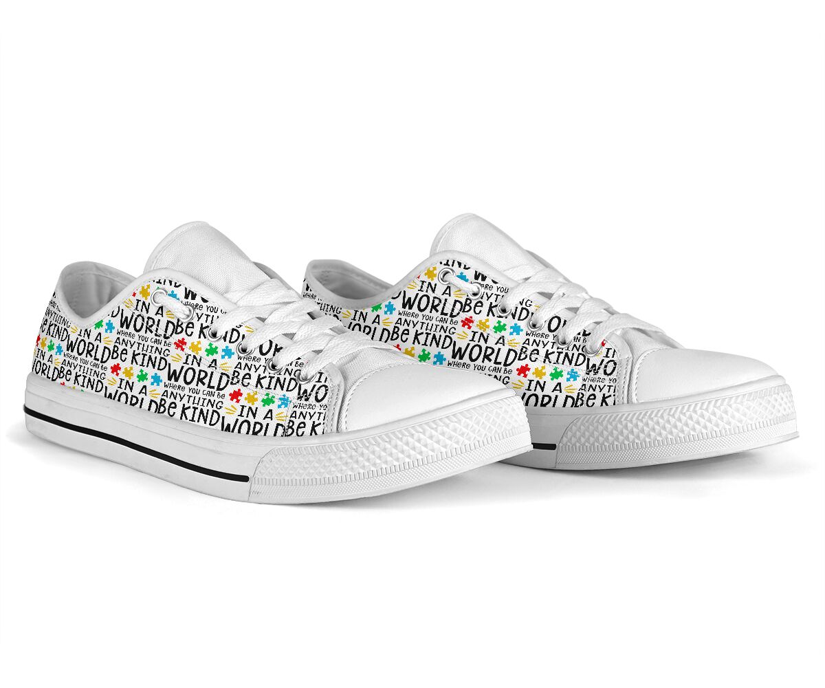 N A World Where You Can Be Anything Be Kind Autism Awareness Low Top Shoes 0622