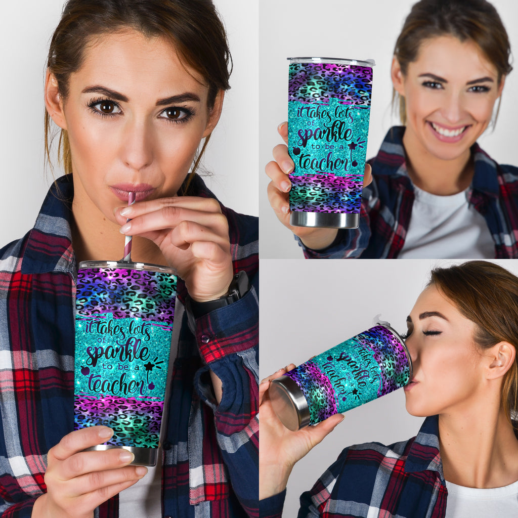 It Takes Lots Of Sparkle To Be A Teacher Faux Glitter Print Teacher Tumbler 0622