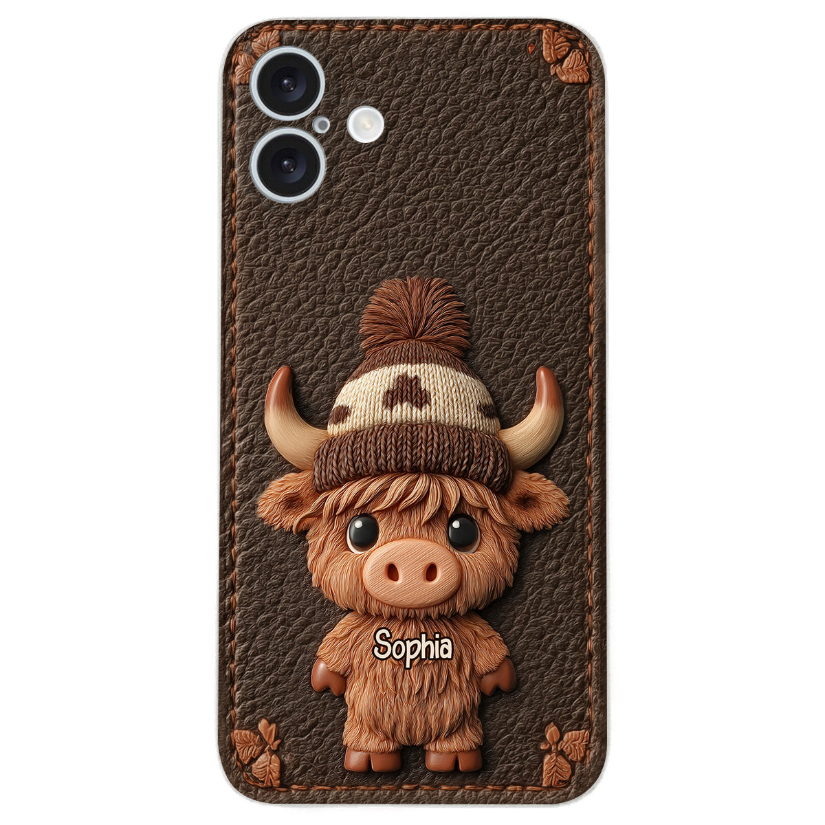 Love Highland Cows - Personalized Highland Cow Leather Phone Case