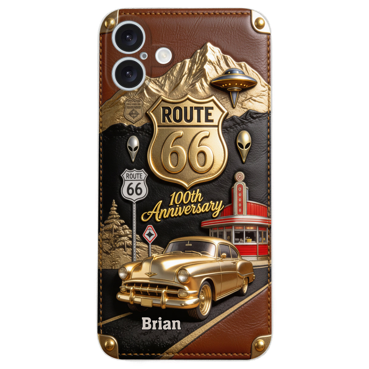 Route 66 100th Anniversary - Personalized Car Lover Leather Phone Case